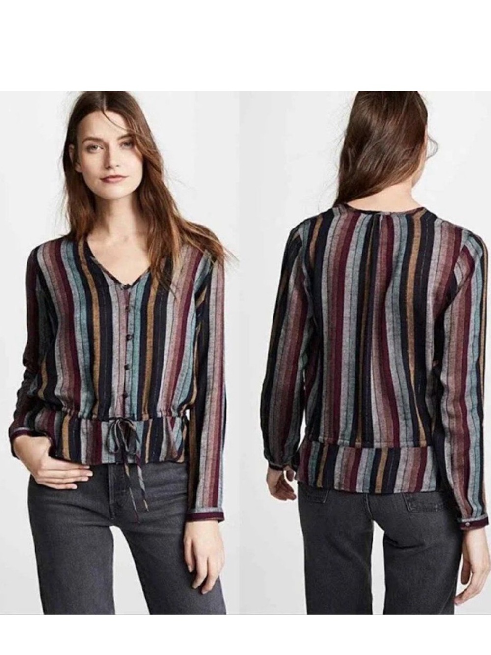 Rails Beaux Varadero Stripe Tie Waist Button Down Blouse in Multicolor, Sz Med